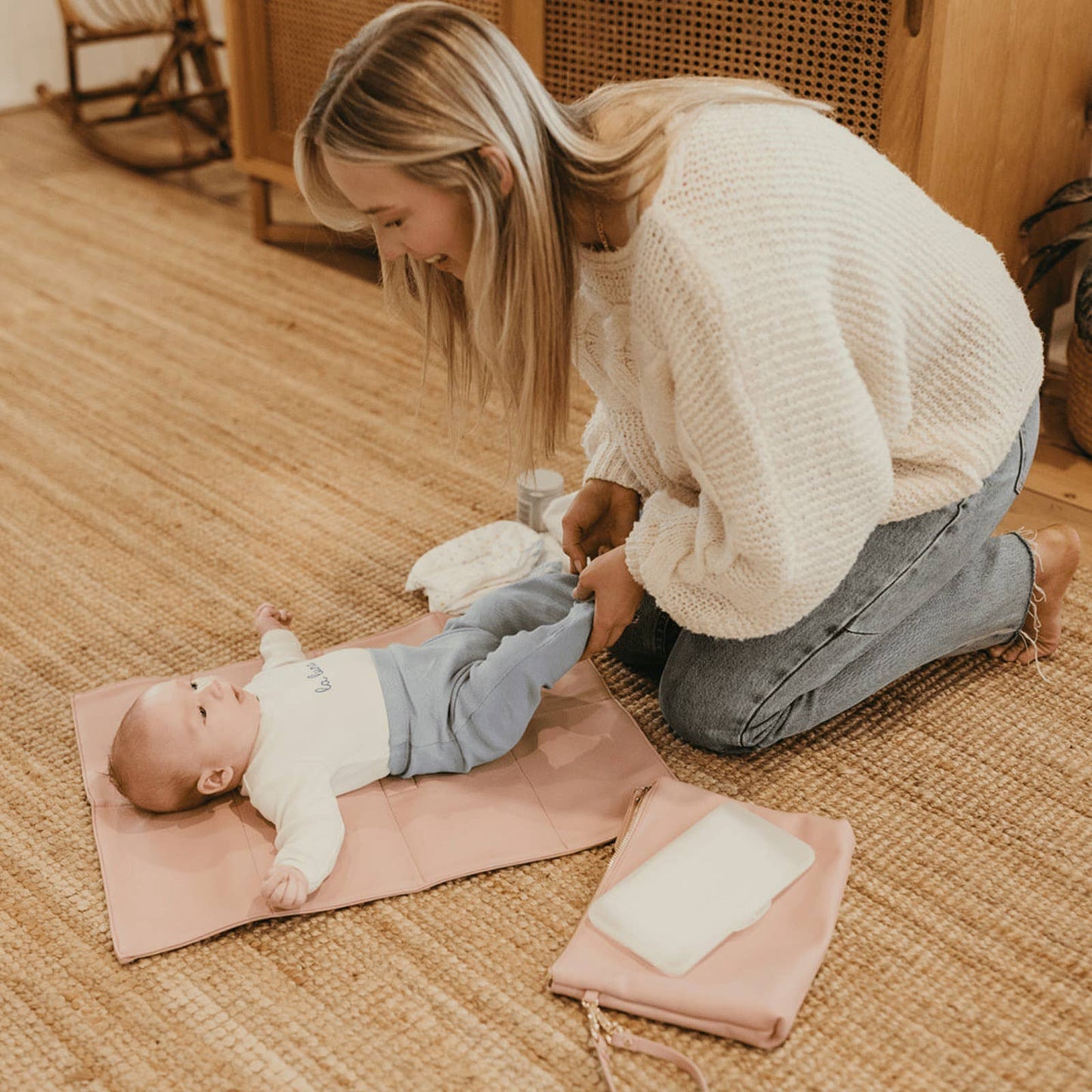 Nappy Changing Pouch - Pink Vegan Leather
