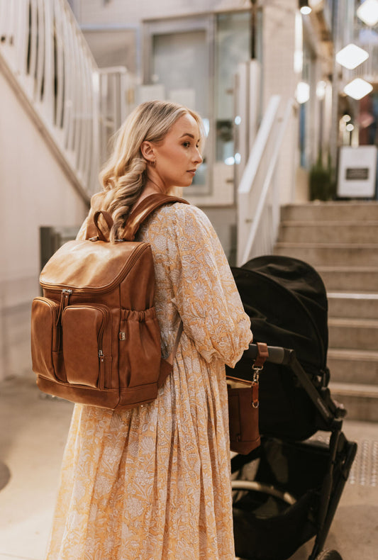Signature Nappy Backpack - Tan Vegan Leather