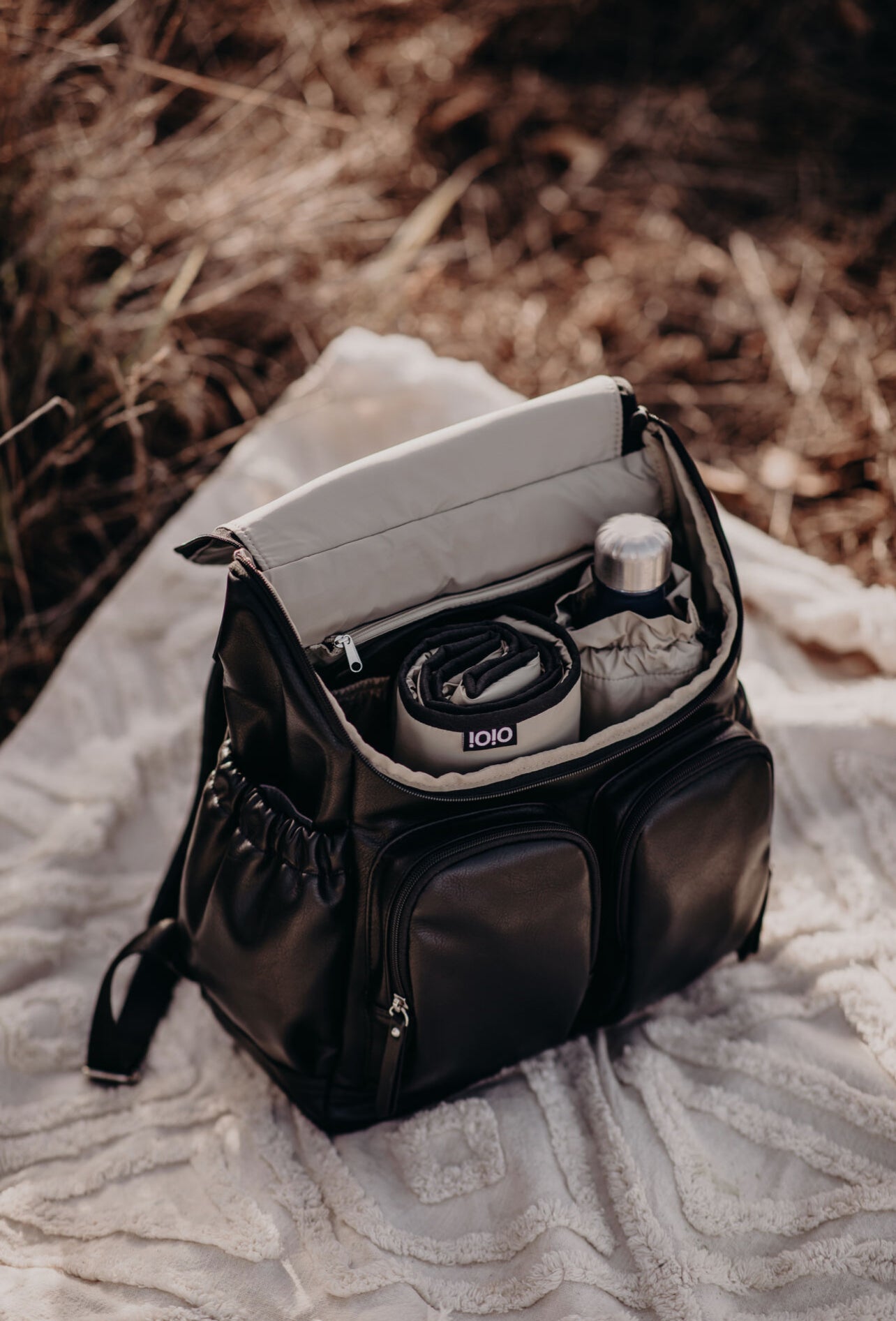 Signature Nappy Backpack - Black Vegan Leather