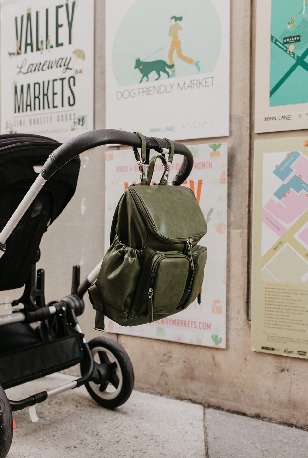 Signature Nappy Backpack - Olive Vegan Leather