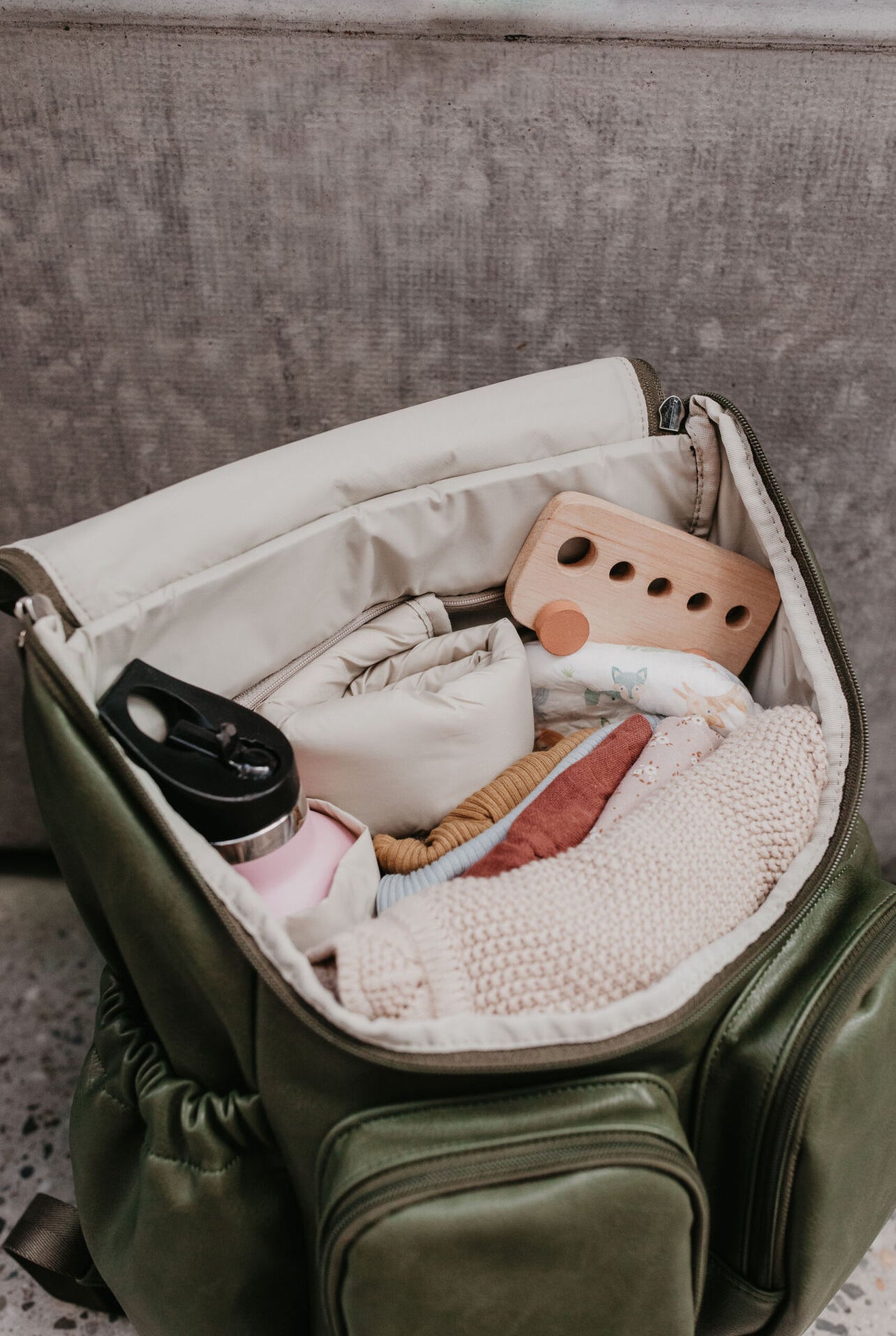 Signature Nappy Backpack - Olive Vegan Leather
