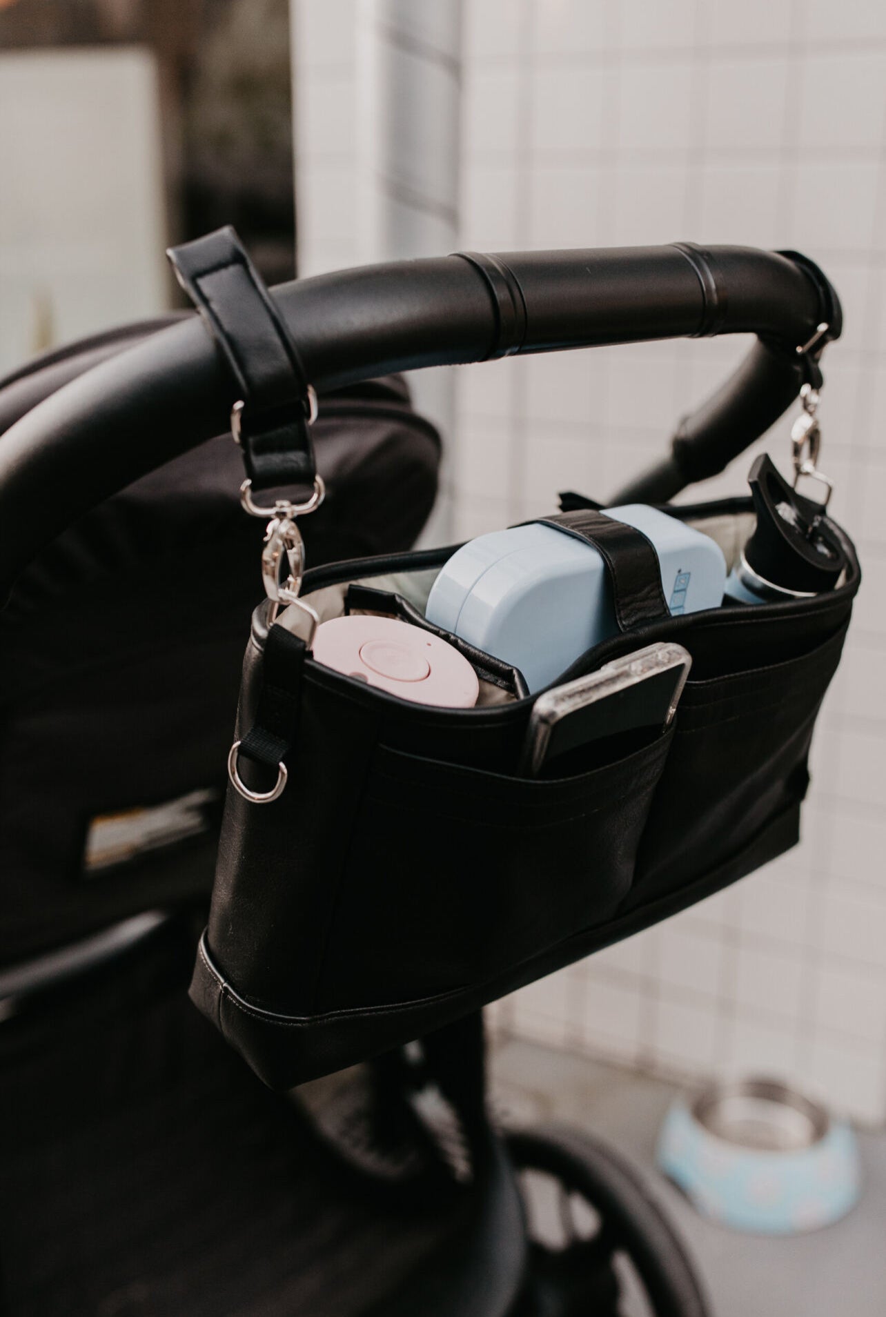 Signature Pram Caddy - Black Vegan Leather