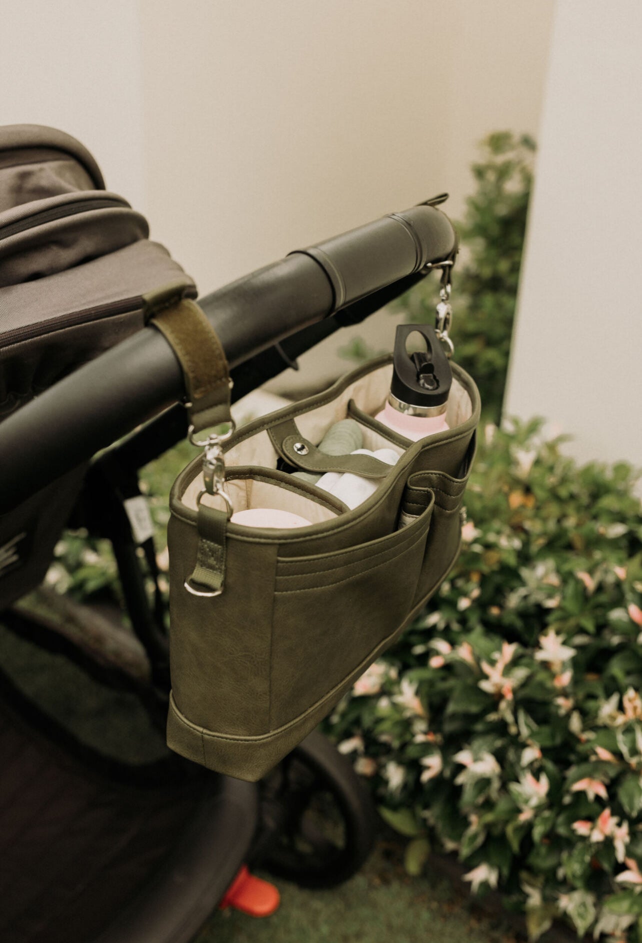 Signature Pram Caddy - Olive Vegan Leather