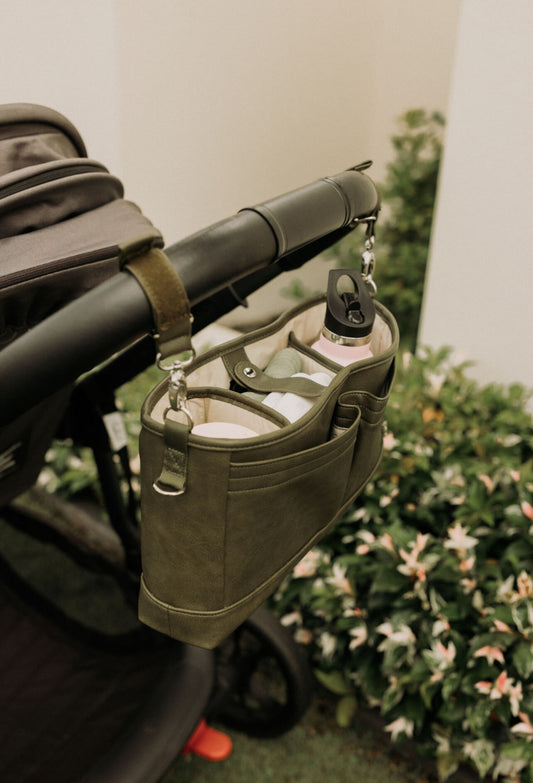 Signature Pram Caddy - Olive Vegan Leather