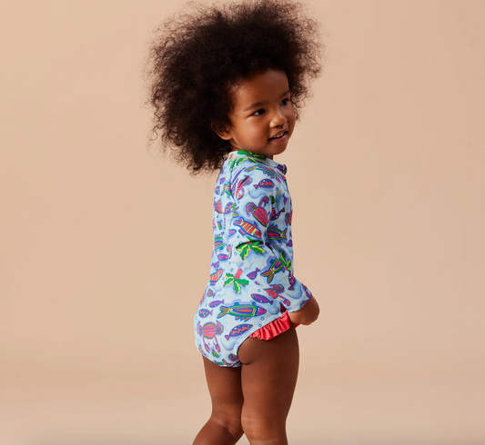 Daydream Island Long Sleeve Frill Swimsuit Crystal Clear