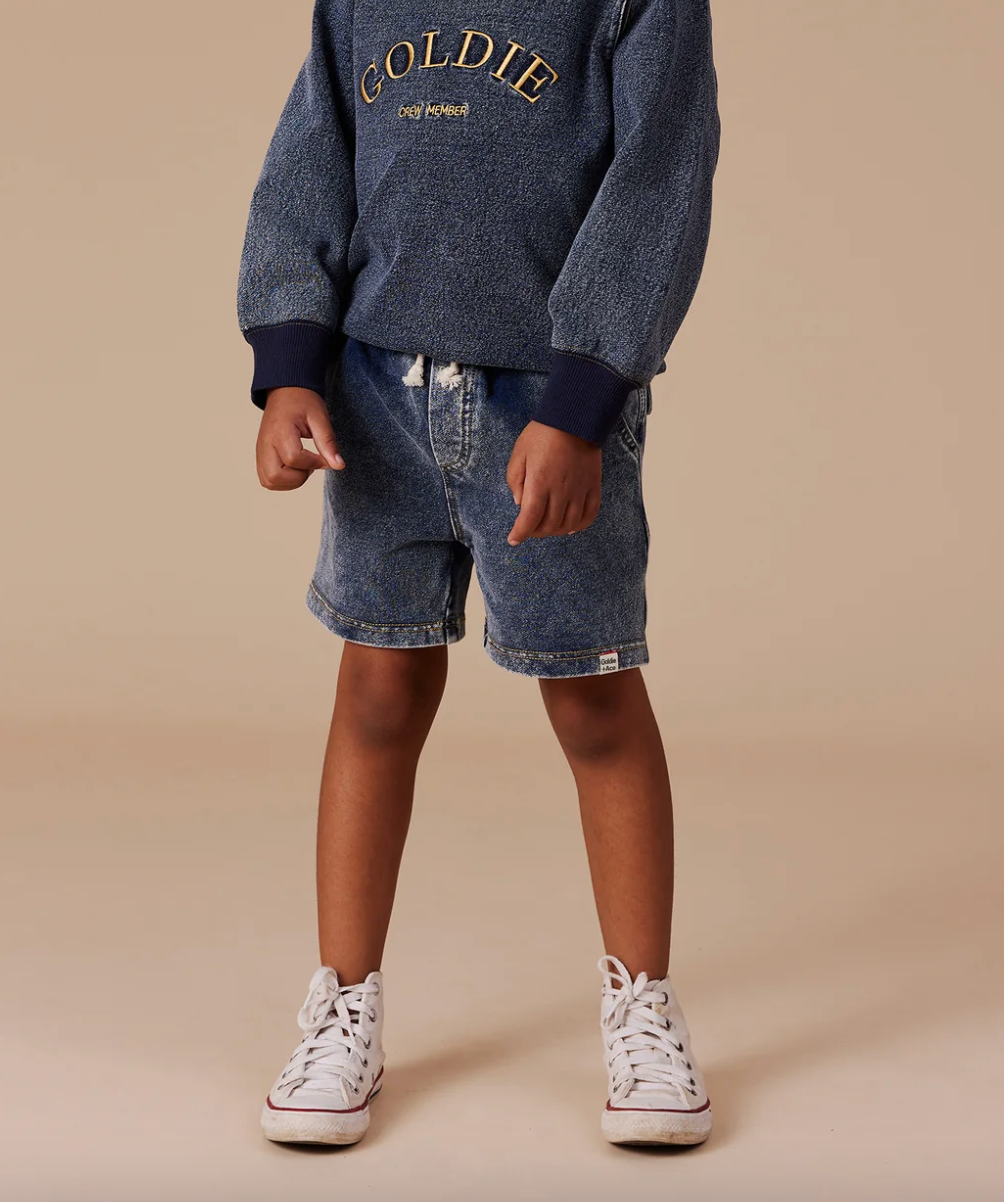 Noah French Terry Denim Look Shorts Dark Denim