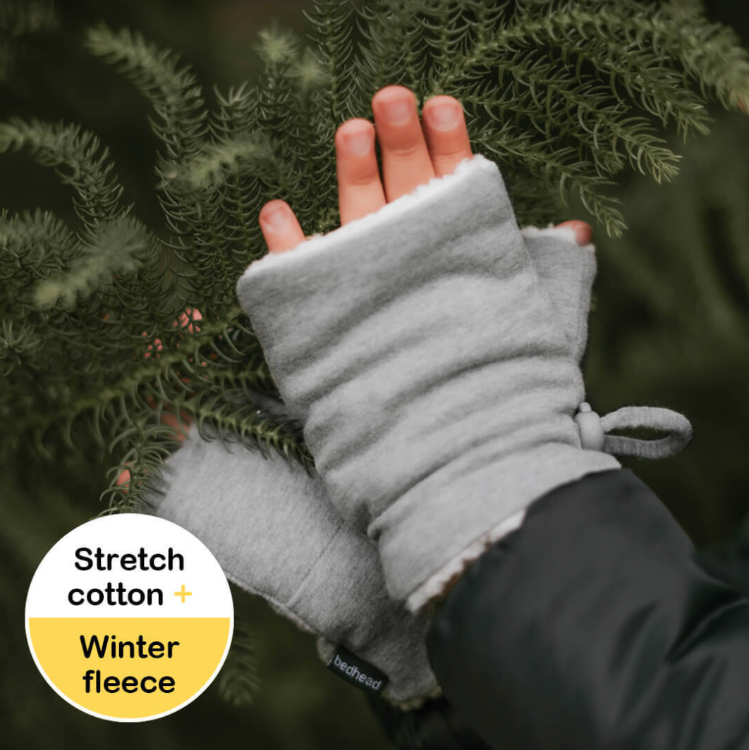 Fleecy Fingerless Kids Mittens - Grey Marle