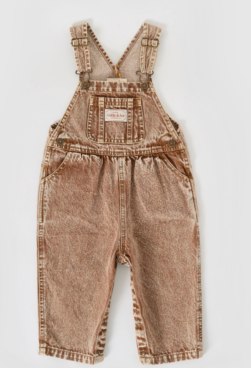 Austin Vintage Washed Denim Overalls Brown
