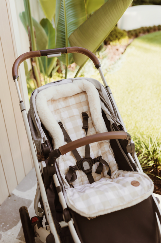 Cozy Fleece Pram Liner - Beige Gingham
