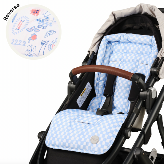 Reversible Pram Liner - Mediterranean/Blue Check