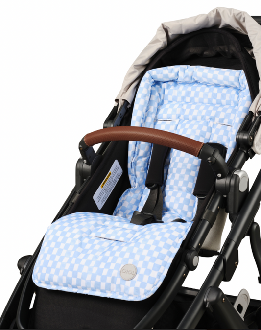 Reversible Pram Liner - Mediterranean/Blue Check