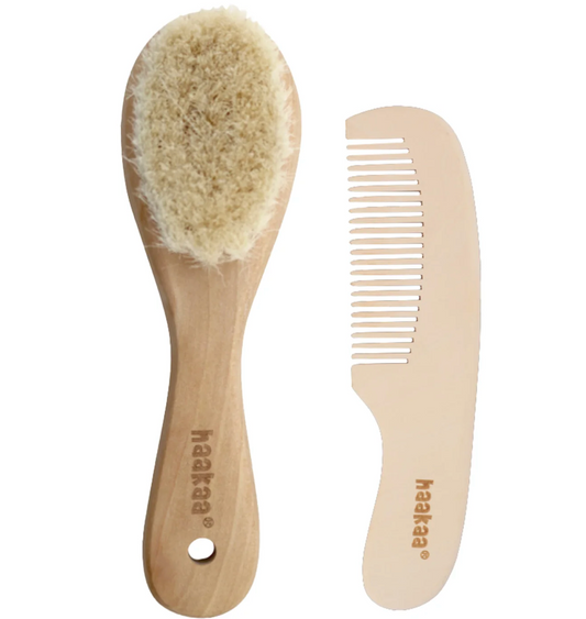 Haakaa Goat Wool Wooden Baby Hair Brush & Comb Set