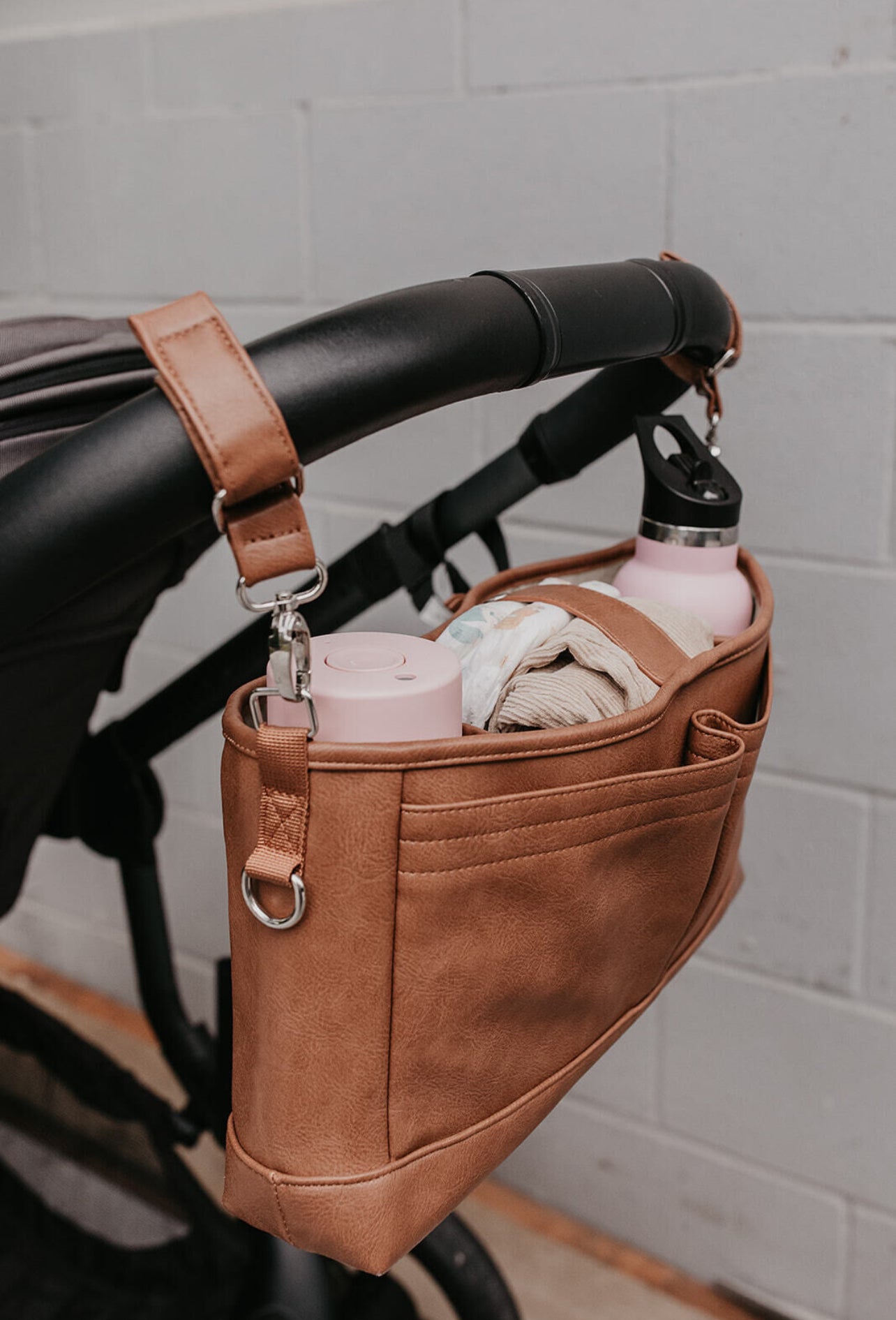 Signature Pram Caddy - Tan Vegan Leather