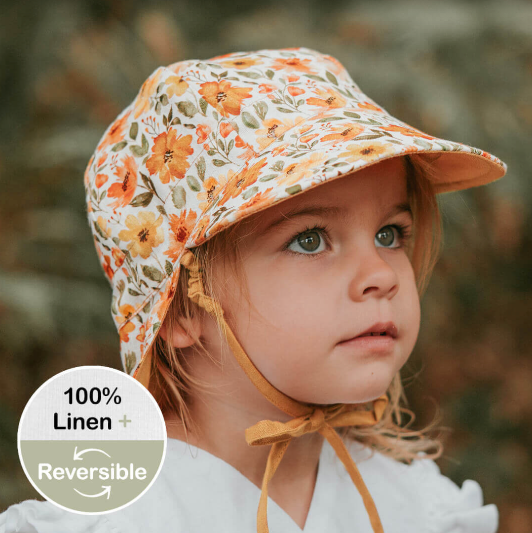 'Lounger' Baby Reversible Flap Sun Hat - Margaret/Maize