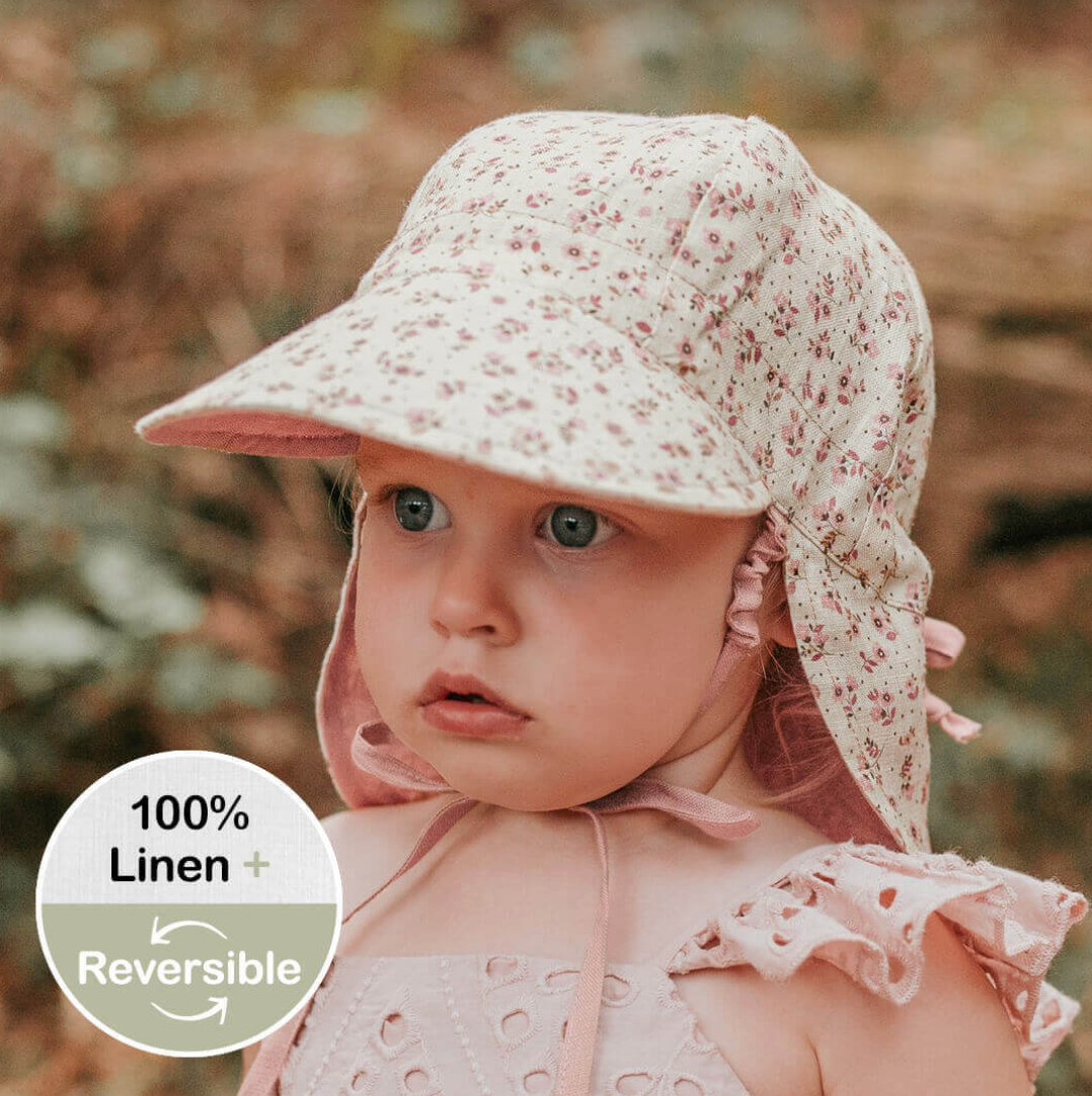 'Lounger' Baby Reversible Flap Sun Hat - Ruby/Rosa