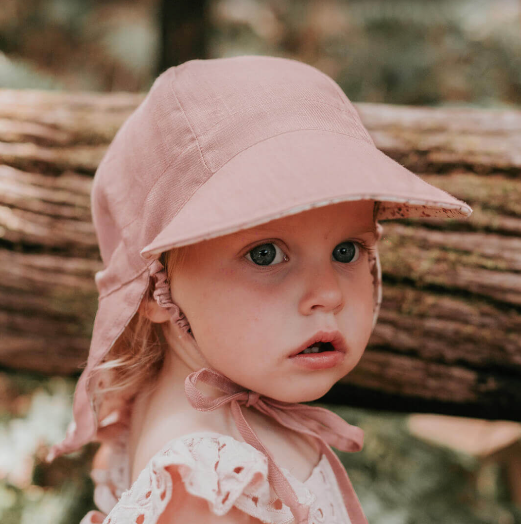 'Lounger' Baby Reversible Flap Sun Hat - Ruby/Rosa