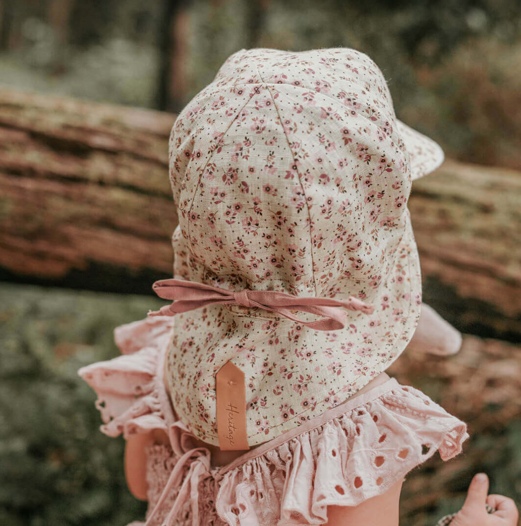 'Lounger' Baby Reversible Flap Sun Hat - Ruby/Rosa