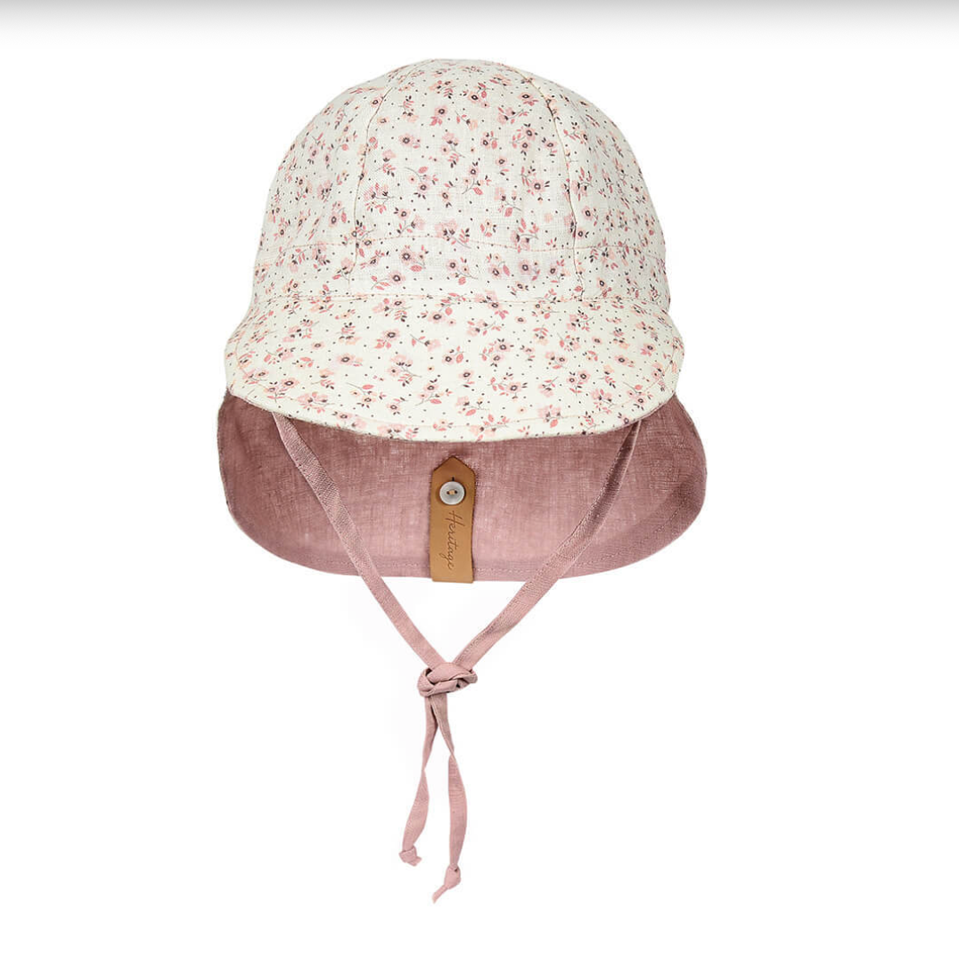 'Lounger' Baby Reversible Flap Sun Hat - Ruby/Rosa