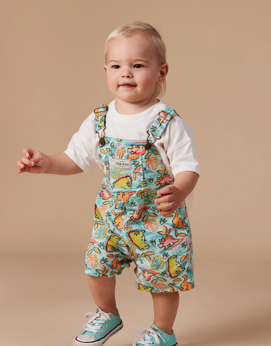 Burton Dino Jungle Denim Overalls Sea Foam