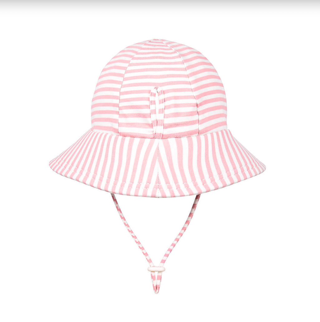 Kids Ponytail Bucket Sun Hat - Pink Stripe