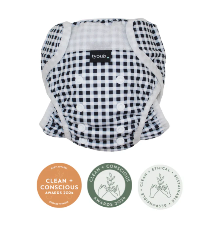 Swim nappy and wet bag - Black Check