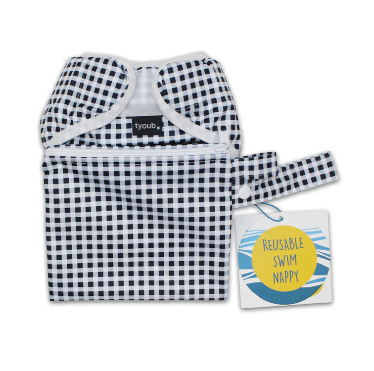 Swim nappy and wet bag - Black Check