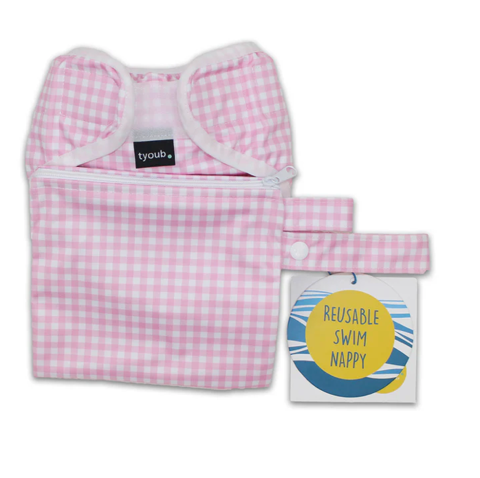 Swim nappy and wet bag - Pink Check