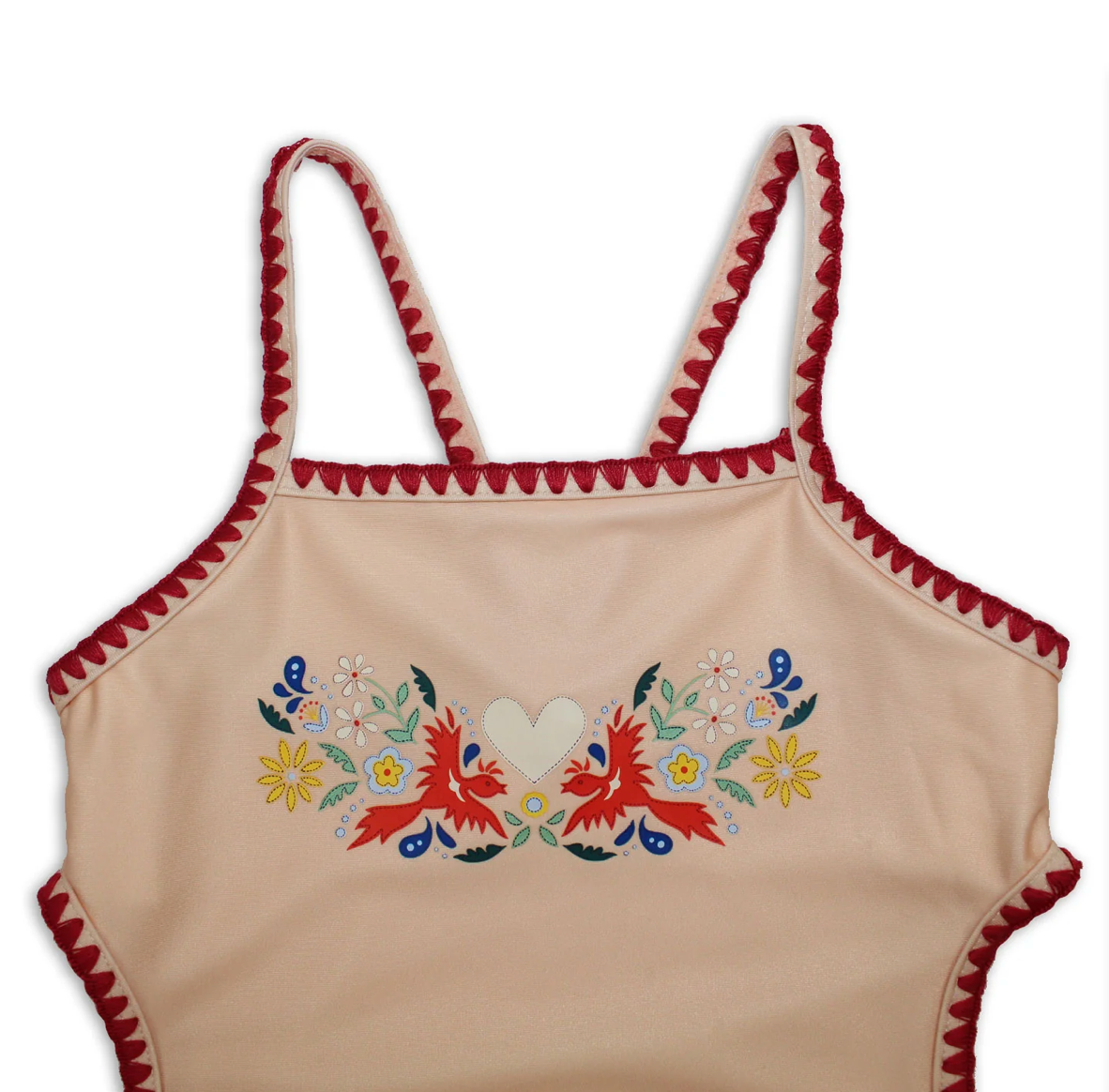 Embroidered Swimsuit Vanilla Fire Bird Placement Print