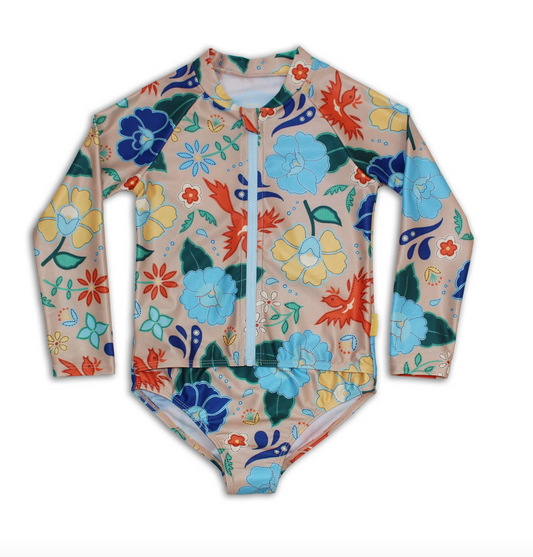 One Piece Long Sleeve Zip-up Surfsuit Phoenix Print