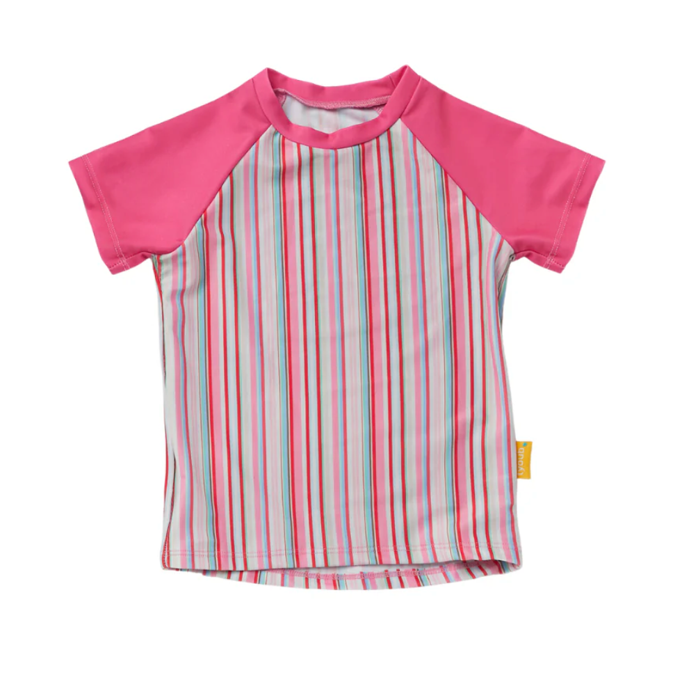 Kids Short Sleeve Rash Guard Gelato Stripe | Pink