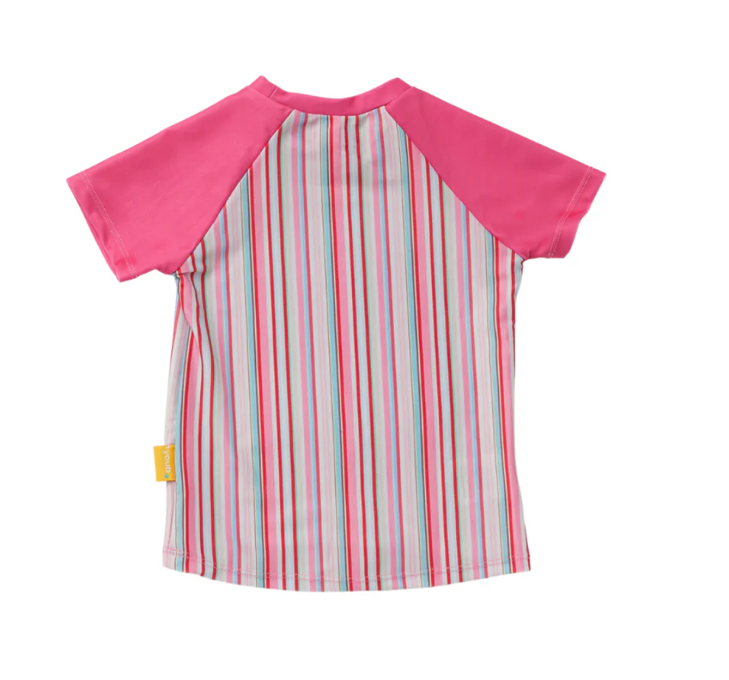 Kids Short Sleeve Rash Guard Gelato Stripe | Pink