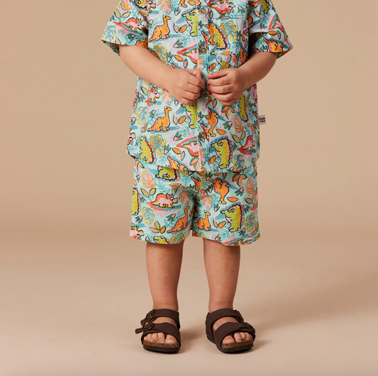 Noah Dino Jungle Denim Shorts Sea Foam