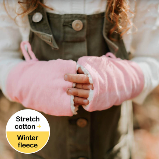 Fleecy Fingerless Kids Mittens - Baby Pink Marle