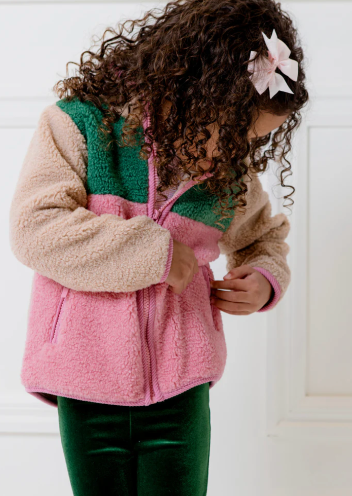 Colour Block Sherpa Jacket - Natural
