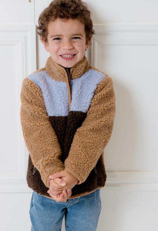 Colour Block Sherpa Jacket - Tan