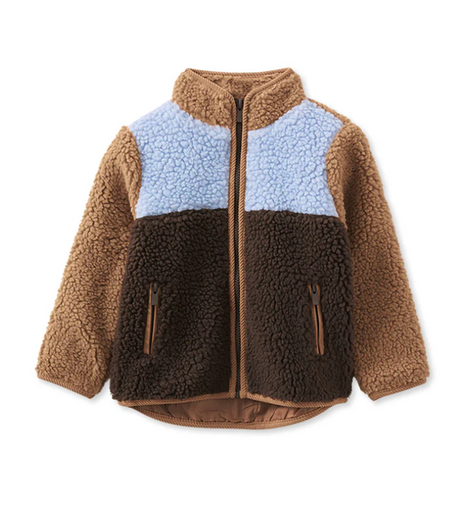 Colour Block Sherpa Jacket - Tan