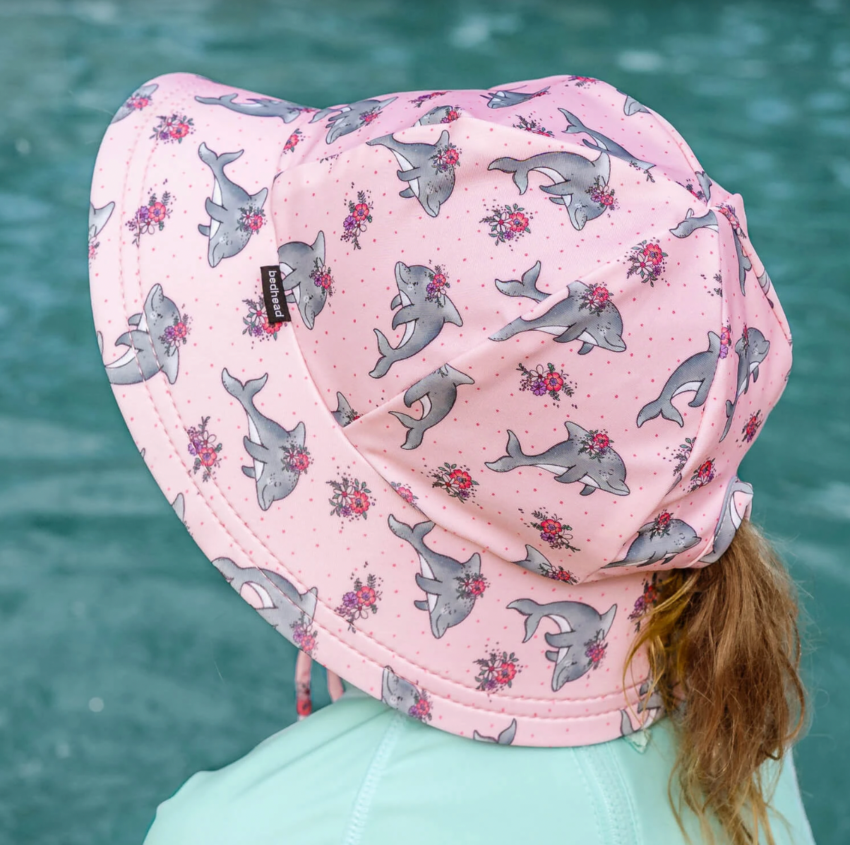 Ponytail Swim Bucket Beach Hat - Dolphin