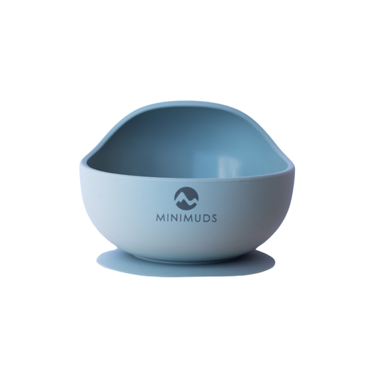 Blue bowl with a logo on a white background