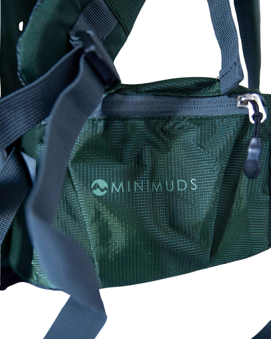 Green bag with 'MINIMUDS' logo on a white background