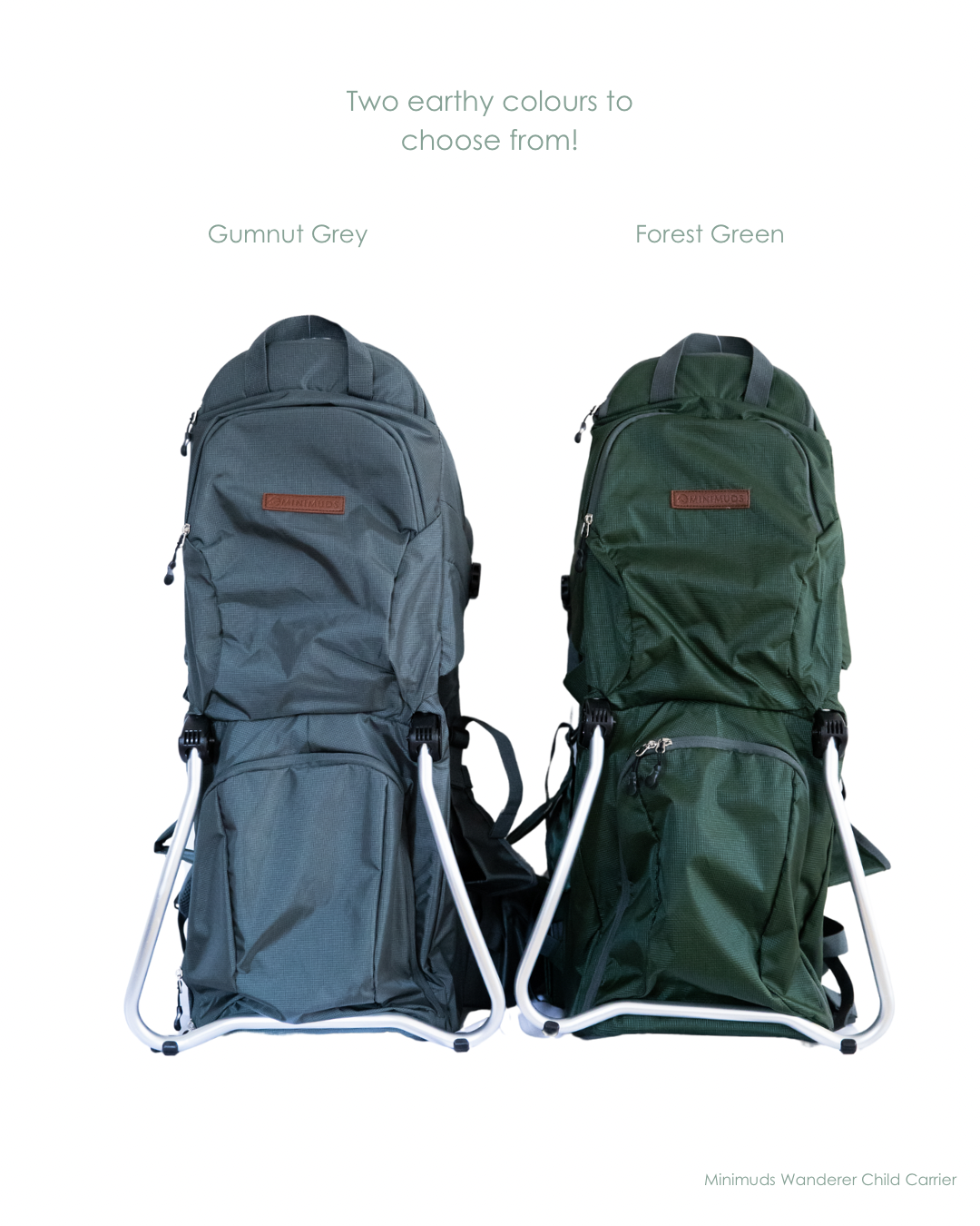 Two backpacks in gray and green on a white background