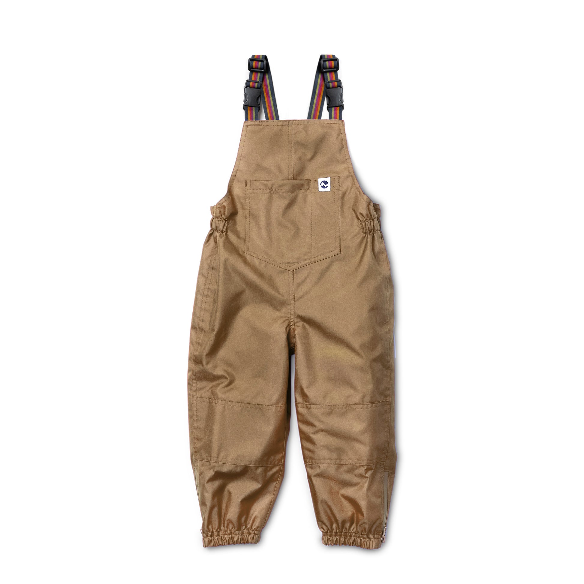 Light brown coloured waterproof overalls on a white background.